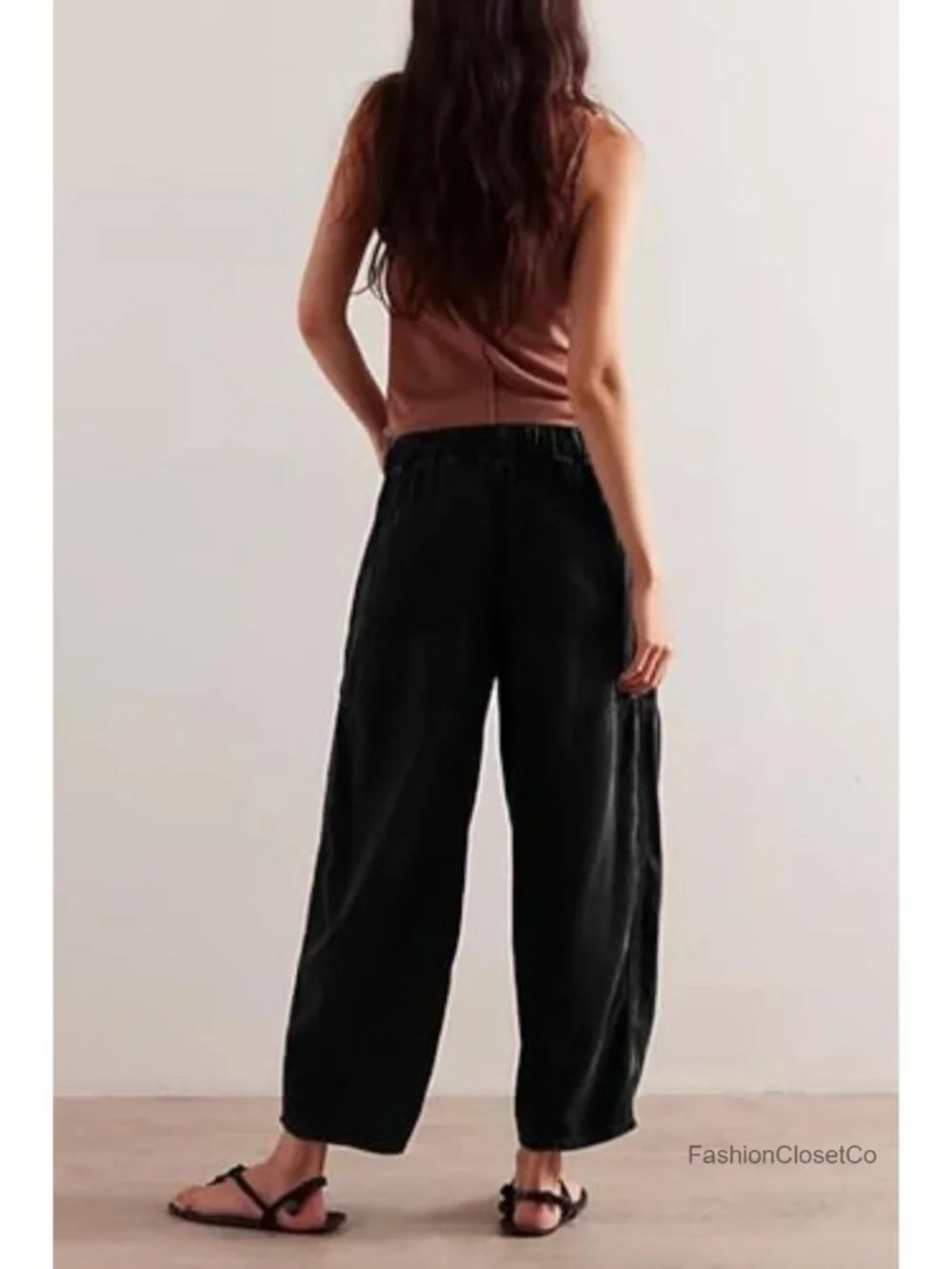 Womens Barrel Jeans Elastic Drawstring Loose Wide Leg Cropped Denim Pants Y2k - Picture 4 of 6